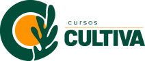 Logo dos Cursos Cultiva: círculo verde com folha estilizada envolvendo círculo laranja, acompanhado do texto “CURSOS CULTIVA” em verde.